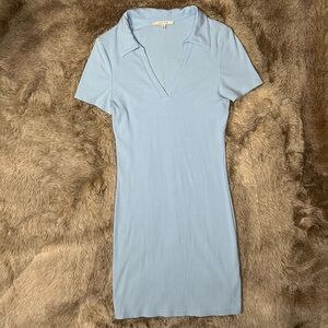 Love Tree Light Blue T-Shirt Ribbed V-Neck Collar Mini Dress NWOT